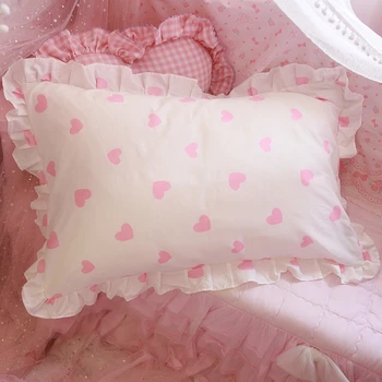 74x48cm princesė stiliaus medvilnės flounce pinikai rožinės spalvos užvalkalas lova vieną širdį spausdinti pagalvę padengti pledas miego pagalvės užvalkalą