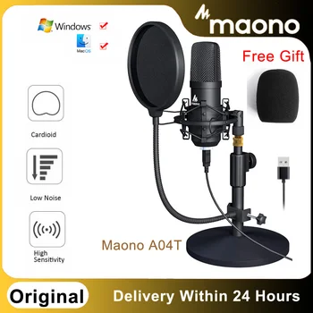 Originalus MAONO AU-A04T USB Mikrofono Rinkinį Stovi Profesinės Kondensatoriaus Mikrofonas Užsakomosios Transliacijos Įrašymo Kompiuteris