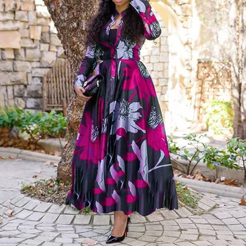 Rudenį 2020 M. Afrikos Retro Plus Size Office Maxi Marškinėliai Vestidos Femme Vakarienė Skraiste Vestiods Lady Elegantiškas Gėlių Suknelės Naujas