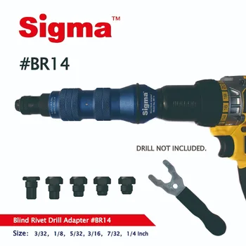 Sigma #BR14 SUNKIŲJŲ Aklas Pop Kniedės Gręžimo Adapteris bevielio ryšio ar Elektros energijos gręžimo adapteris alternatyvių oro riveter kniedės ginklą