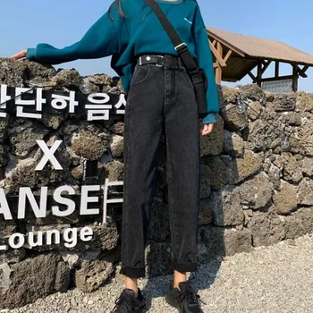 Džinsai Moterims Džinsinio Audinio Laisvi Tiesiai Aukšto Juosmens Kišenės Užtrauktuką Atsitiktinis Kelnės Korėjos Madingų Laisvalaikio Streetwear Moterų Dienos
