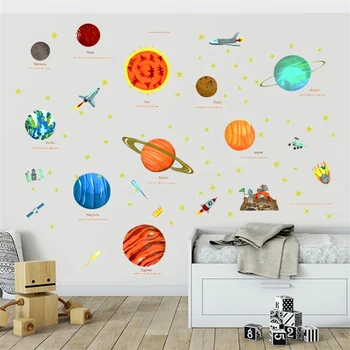 Kosmoso planetos sienų lipdukai vaikų kambarys, vaikų darželis kūdikio kambario sienų apdaila, miegamojo durų lipdukai