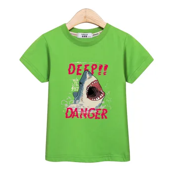Giliai pavojų ryklys t-shirt vaikas berniukų drabužius trumpomis rankovėmis spausdinti viršūnes mados modelis nepilnamečių marškinėliai vasaros medvilnės vaikai tees 3-14T