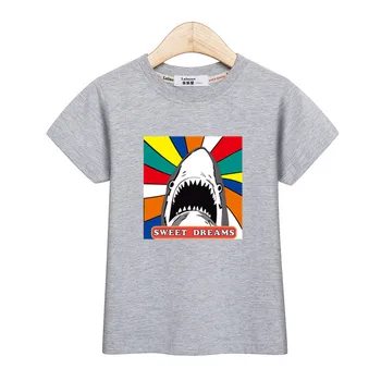 Giliai pavojų ryklys t-shirt vaikas berniukų drabužius trumpomis rankovėmis spausdinti viršūnes mados modelis nepilnamečių marškinėliai vasaros medvilnės vaikai tees 3-14T