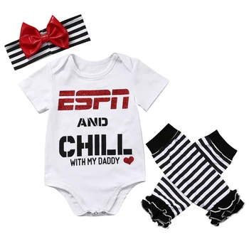 Citgeett naujagimiui Mergaičių drabužių rinkinį, ESPN ir Chill Mano Tėtis Romper Jumpsuit Kojų Šildytuvus Lankelis Apranga