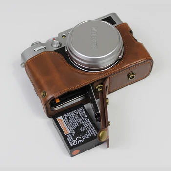 Naujas Prabangus PU Oda atveju Fotoaparatas krepšys Fuji Fujifilm X100V Pusė Dangtelio apsauginis apvalkalas Su Baterija Atidarymo +peties dirželis