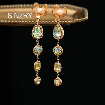 SINZRY hamdemade Gėlavandenių Perlų šviečia krištolo lašas auskarai madinga panele kūrybinė grupė auskarai