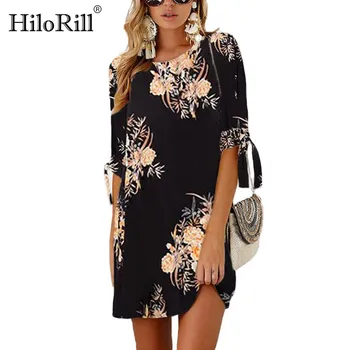 HiloRill Moterų Suknelė 2020 Metų Vasaros Seksualus Gėlių Spausdinti Suknelė Boho Stiliaus Trumpas Šalies Paplūdimio Suknelės Tunika Vestidos de fiesta Plius Dydis