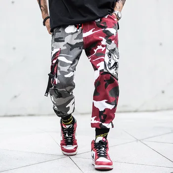 Mados Streetwear Atsitiktinis Poilsiu Kelnės Vyrams Kamufliažas Spliced Dizaineris Palaidi Tinka Hip-Hop Kelnes Hombre Multi Kišenės Krovinių Kelnės
