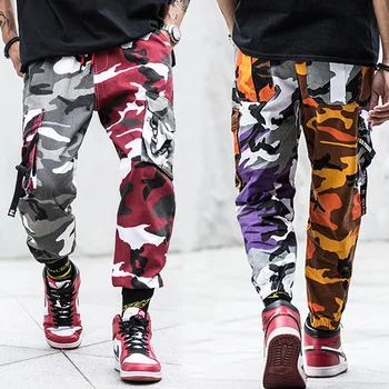 Mados Streetwear Atsitiktinis Poilsiu Kelnės Vyrams Kamufliažas Spliced Dizaineris Palaidi Tinka Hip-Hop Kelnes Hombre Multi Kišenės Krovinių Kelnės