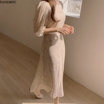 Aikštėje Apykaklės Ilga Suknelė Vasarai Elegantiška Panele Korėjos Mados Drabužių, Prabangus, Derliaus Suknelės Atsitiktinis Vestidos Mielas 2020 M.