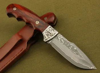 Rankų darbo, kaltiniai Damasko plieno medžioklės peilis 58 HRC Damasko Plieno fiksuotas peilis ebony rankena, Odinis apvalkalas armijos Išgyvenimo peilis