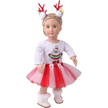 18 Colių Mergaičių Lėlės Drabužiai Žiemos Kalėdų Briedžio Kostiumas Raudona Suknelė+ Kietas Amerikos Naujagimių Sijonas Kūdikių Žaislas Tinka 43 Cm Berniukas Lėlės c943