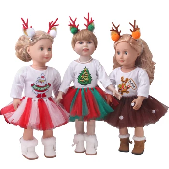 18 Colių Mergaičių Lėlės Drabužiai Žiemos Kalėdų Briedžio Kostiumas Raudona Suknelė+ Kietas Amerikos Naujagimių Sijonas Kūdikių Žaislas Tinka 43 Cm Berniukas Lėlės c943