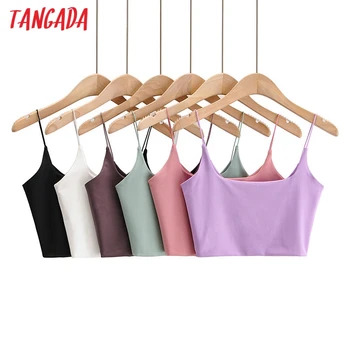 Tangada moterų sexy candy spalva strethy camis viršuje spageti dirželis rankovių backless trumpos palaidinės, marškinėliai moteriška kietas viršūnes 4P7