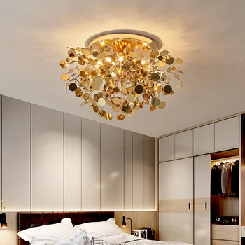 Šiuolaikinių led lubų šviesos, miegamojo, virtuvės raundo aukso nerūdijančio plieno šviesos lubų šviestuvai į kambarį