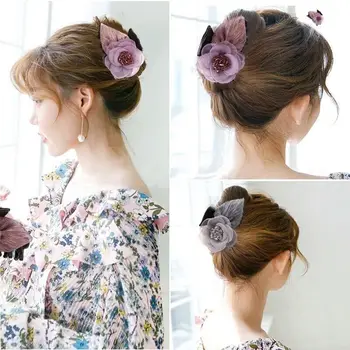 Korėjos Mielas Gėlių Lapai Staigius Didelių Vestuvių Papuošalai Audiniu Meno Plaukų Letena Kristalų Nuotakos Asiūklio Pin Moterims Priedai