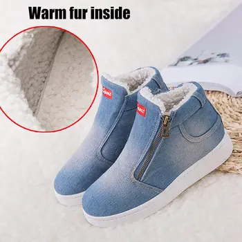 Džinsinio audinio žiemos batai moteris 2021 naujas moterų sportbačiai pusėje užtrauktukas pliušinis platforma šiltos žiemos drobė batai tenso feminino plius dydis