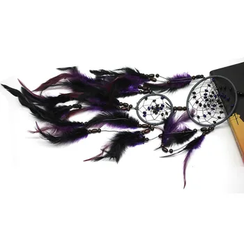 Graži Violetinė Svajonė-Fiksatorius rankų darbo Rotango Dreamcatcher su plunksnomis namų sienų papuošimai Ornamentu Q50