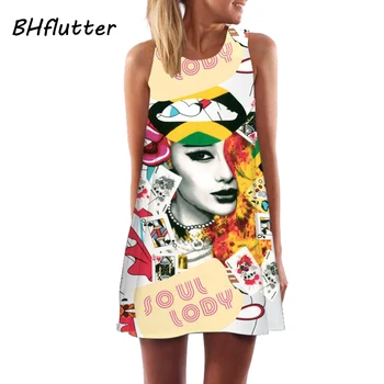 BHflutter Vestidos Moterų Suknelė 2018 Naujas Stilius Šifono Suknelė Gėlių Spausdinti Rankovių Vasaros Suknelė Trumpa Atsitiktinis Trumpas Suknelės