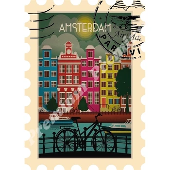 Amsterdamo suvenyrų magnetas derliaus turizmo plakatas