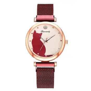 Moterų Laikrodžiai Rose Aukso Apyrankę Nustatyti Katė Modelio Juodos Rankiniai Laikrodžiai Magnetas Žiūrėti Kvarcinis Laikrodis Ponios Y4W8