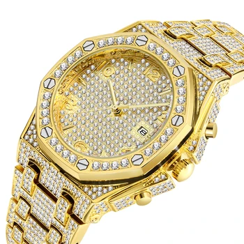 Vyrai Laikrodžiai 18k Aukso Kvarco Lediniame Iš Chronograph Mens Watch Top Brand Prabangos Žiūrėti Vyrų Tendencijos Unikalus FP arabų Deimantų Žiūrėti