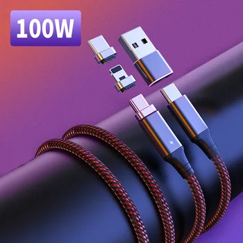 HOCO 3in1 Magnetinio 100W USB C Su USB C Tipo Kabelis LED 5A 100W PD Greito Įkrovimo už Macbook, iPad Greitai Už iphone12 Huawei