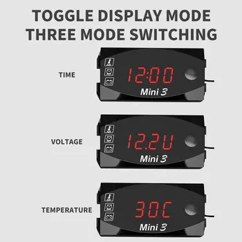 Universalus Motociklas Elektroninis Laikrodis Voltmeter Trijų-in-One LEDWaterproof Dulkėms Skaitmeninis Displėjus Laikrodis