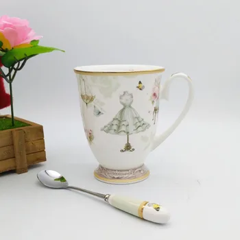Keramikos Puodelis Mados Elegantiškas Modelis, Dizaino Kavos Puodelis Pieno Pusryčiai Taurės Mergaičių Mielas Dovanų Porceliano Arbatos Puodeliai Su Šaukštu