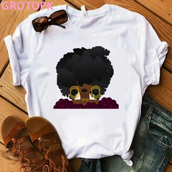 Harajuku Melanino Poppin Black Girl Magic T-shirt Gotikos Derliaus moteriški marškinėliai Juokinga Juoda Mergina Spausdinti korėjos Stiliaus Viršaus Moteris