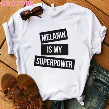 Harajuku Melanino Poppin Black Girl Magic T-shirt Gotikos Derliaus moteriški marškinėliai Juokinga Juoda Mergina Spausdinti korėjos Stiliaus Viršaus Moteris