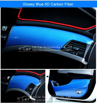 Automobilių Stiliaus didelis blizgus mėlyna 5D anglies pluošto vinilo kinas anglies pluošto car wrap lapas Roll kino įrankis Automobilio lipdukas, Decal