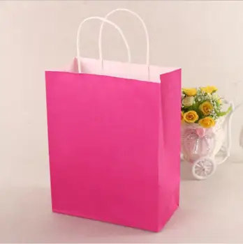 40pcs/daug ryškiai rožinės spalvos, popierinis maišelis su rankena Šalis, Dovanų Popieriniai Maišeliai Vestuvių Nori Festivalis dovanų maišelis