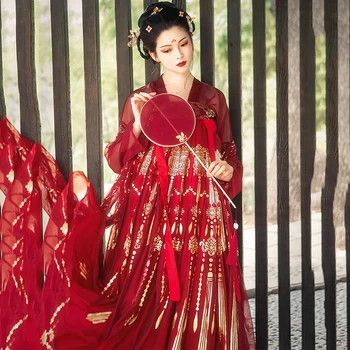 Moterų Raudona Hanfu Senovės Kinų Kostiumas Tradicinių Liaudies Šokių Suknelė Tang Dinastijos Tiktų Pasakų Etapo Rezultatus Apranga DN5983
