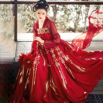 Moterų Raudona Hanfu Senovės Kinų Kostiumas Tradicinių Liaudies Šokių Suknelė Tang Dinastijos Tiktų Pasakų Etapo Rezultatus Apranga DN5983