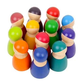 Montessori Mediniai Žaislai primena brolių grimų 12 Spalvų Vaivorykštė Draugais Peg Lėlės Mediniai Apsimesti Žaisti Žmonių Duomenys Lėlės Spalvinga Blokai Žaislai