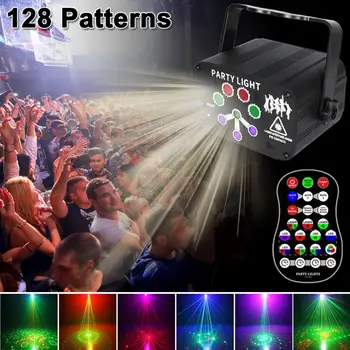 Mini RGB Disco Šviesos DJ USB 128 Modelis Projektoriaus Nuotolinio Garso Actived LED Lazeris Etape Projektoriaus Lempa Gimtadienio DJ Lempos