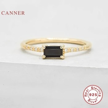 CANNER Square Black Diamond Ring 925 Sterlingas Sidabro Anillos Aukso Žiedus Moterims Prabanga Bauda Papuošalai, Vestuviniai Žiedai Bijoux