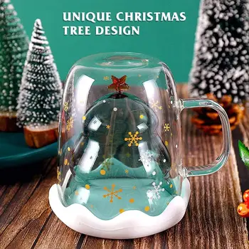 Kalėdų Eglutė Dvigubo Sienelėmis Stiklo Puodeliai, Kavos Puodeliai, Romantiškas Gimtadienio Dovanos