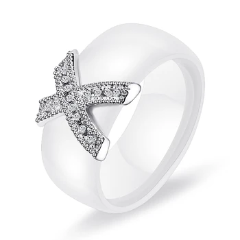 Bižuterijos Moterų Žiedas Su AAA Kristalų 8 mm X Kryžiaus Keraminiai Žiedai Moterims Vestuves Aksesuarai Dovanos Dizainas