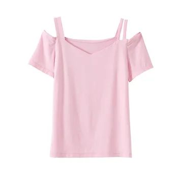 Gkfnmt Off Peties marškinėliai Moterims Drabužių 2020 Seksualus Vasaros Viršūnes Moterų Marškinėlius Tee Marškinėliai Femme Trumpas Rankovės vatos Pagaliukai Rožinė