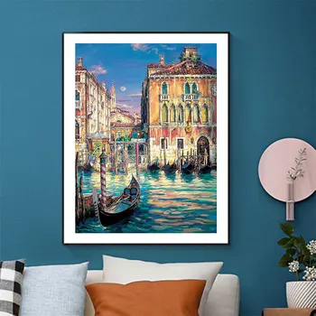 Venecijos Vandens Miestas Laivas Uosto Diamond tapyti Aliejumi Vaizdingos Visiškai Gręžimo Nouveaute 