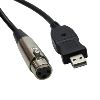 3M Ilgio USB Male, kad XLR Female Kabelio Mikrofono Mic Studio Garso Link Cable Juoda Spalva