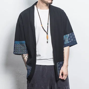 Vyras Rankovėmis Marškinėliai tradicinių Kimono Megztinis derliaus Hanfu Marškinėliai Surplices Kailis japonijos yukata Megztinis be sagų,