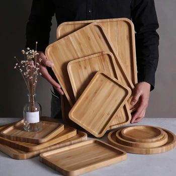 Bambuko Mediena Tarnauja Dėklas Arbatos Puodeliai Lėkštes Vaisių Plokštė, Saugojimo Padėklai Apdailos Japonų Maisto Stačiakampio Formos Plokštelė