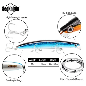 SeaKnight SK008 Minnow Sunku Žvejybos Masalas 20g 125mm Dirbtinis Plaukti Masalas 3 Kabliukai Wobblers Masalas, Žūklės Reikmenys 0.3 ~ 0.9 M