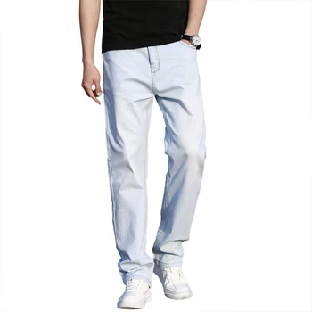 2021 m. pavasarį, vasarą, plonas, tiesus palaidi šviesiai mėlynos spalvos džinsai jaunimo prekės ženklo drabužių vyrų medvilnės ruožas džinsinio džinsus didelis dydis 40 42 44