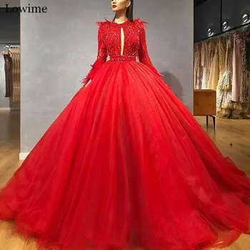 2020 Sunkiųjų Rankų darbo Raudonos Sławna Dress Plunksnos Duobute ypatinga Proga Suknelės Red Carpet Dress вечернее платье Chalatas De Soiree