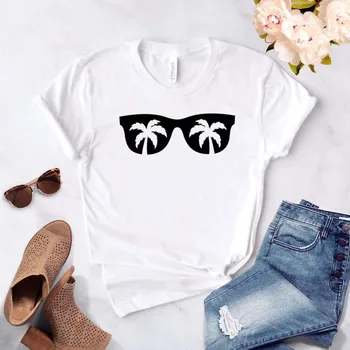 Vasaros paplūdimio akiniai nuo saulės Moterims Medvilnės marškinėlius Hipster Juokingi marškinėliai Dovanų Lady Yong Mergina Viršuje Tee Lašas Laivas ZZZH-416